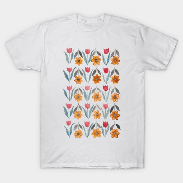 Tulips and Daisy pattern Other way T-Shirt by Kellykubellyboo